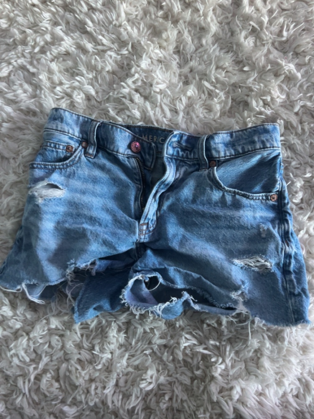 American Eagle Outfitters Light Blue Distressed Denim Shorts